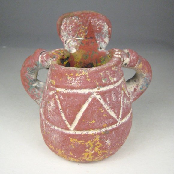 Hand Crafted Clay Figurine Pen Holder Folk Art  4.5 In Tall Rustic Ceramic - Picture 3 of 11